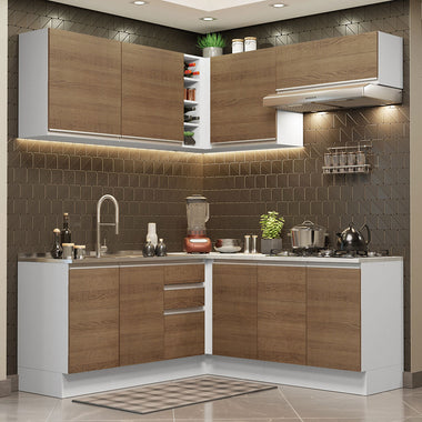 Cocina Integral de Esquina Glamy 3.50 m Blanco/Marrón 03