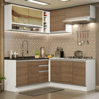 Cocina Integral de Esquina Glamy 3.50 m con Mesón de Acero Blanco/Marrón 02