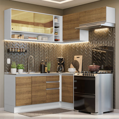 Cocina Integral de Esquina Glamy 3.50 m Blanco/Marrón 06