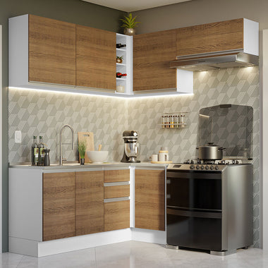 Cocina Integral de Esquina Glamy 3.50 m Blanco/Marrón 07