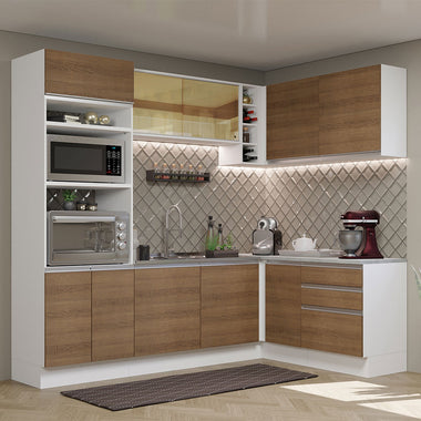 Cocina Integral de Esquina Glamy 4.00 m Blanco/Marrón 02