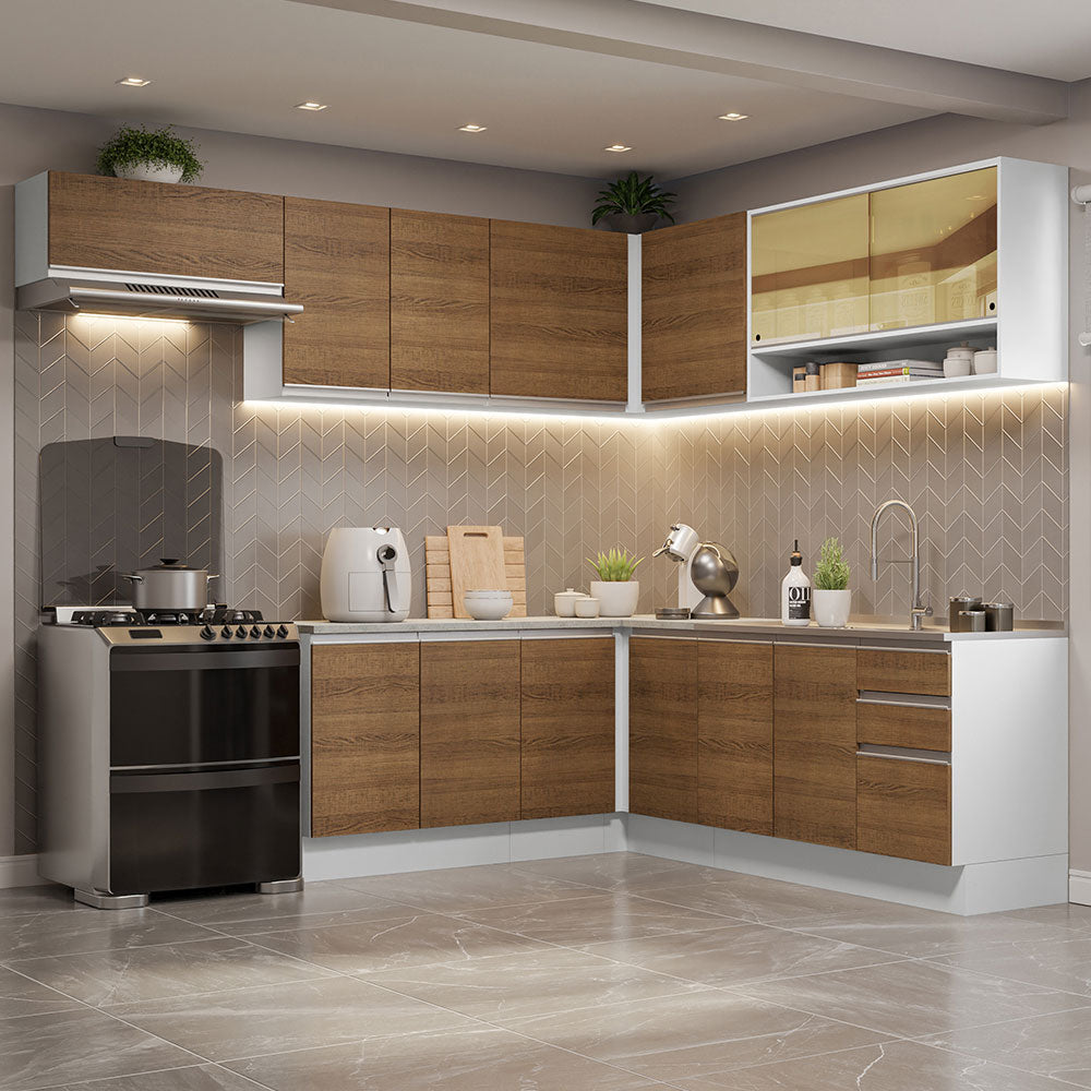 Cocina Integral de Esquina Glamy 4.70 m Blanco/Marrón 01