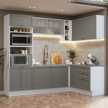 Cocina Integral de Esquina Vik 4.00 m Blanco/Gris 01