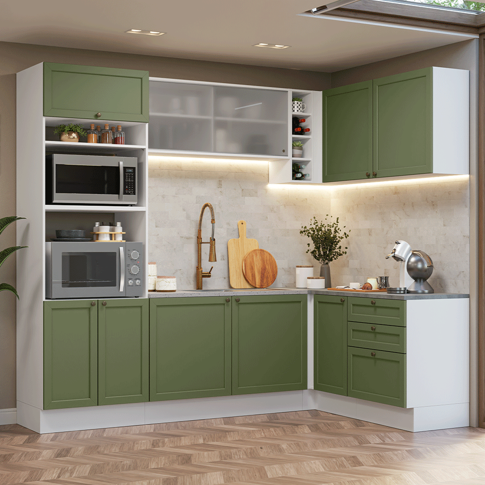Cocina Integral de Esquina Vik 4.00 m Blanco/Verde 01
