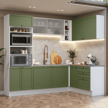 Cocina Integral de Esquina Vik 4.00 m Blanco/Verde 01