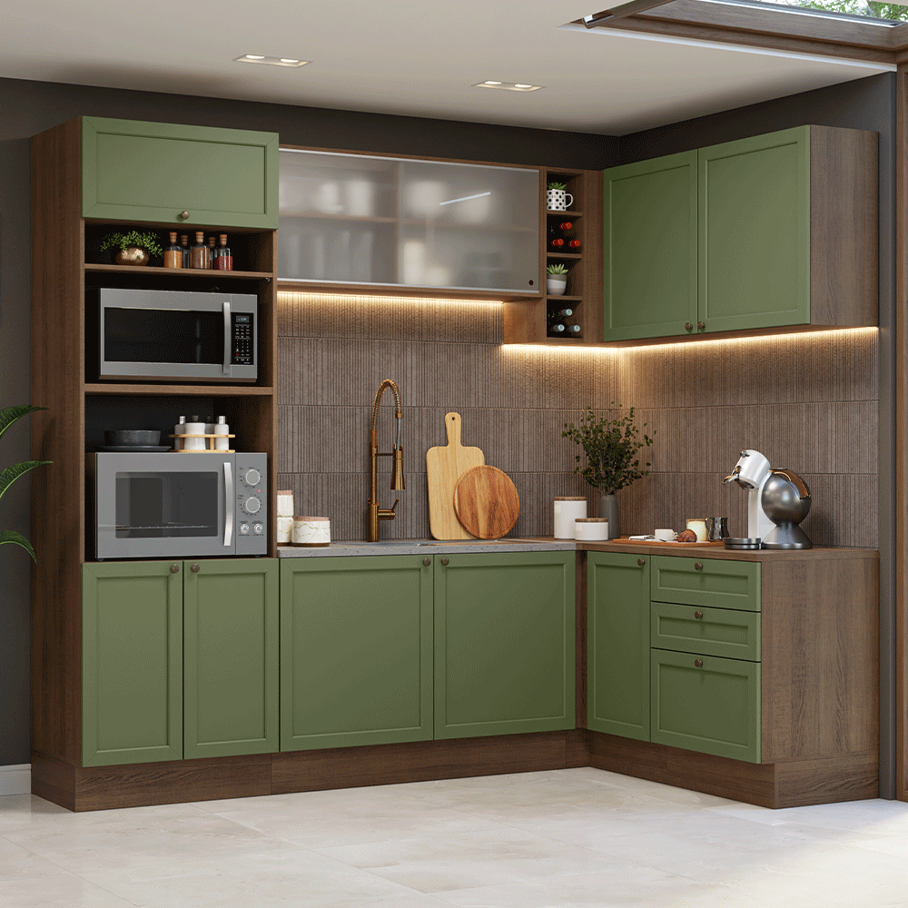 Cocina Integral de Esquina Vik 4.00 m Marrón/Verde 01