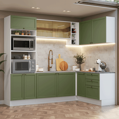 Cocina Integral de Esquina Vik 4.00 m Blanco/Verde 02