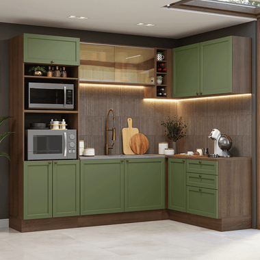 Cocina Integral de Esquina Vik 4.00 m Marrón/Verde 02
