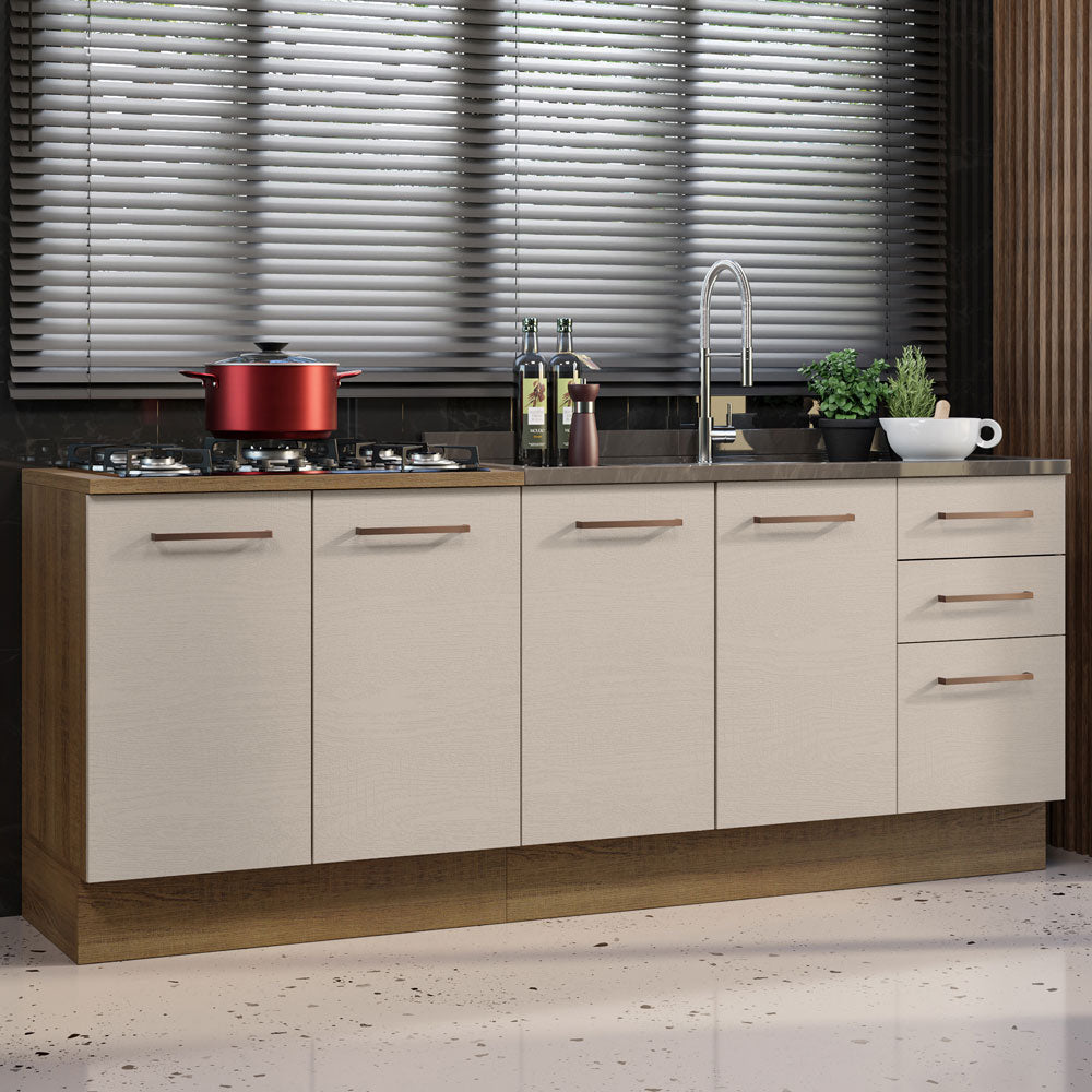 Kit 2 Muebles de Cocina Bajo Agata 2.00 Metros Marrón/Crema