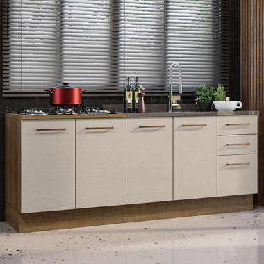 Kit 2 Muebles de Cocina Bajo Agata 2.00 Metros Marrón/Crema