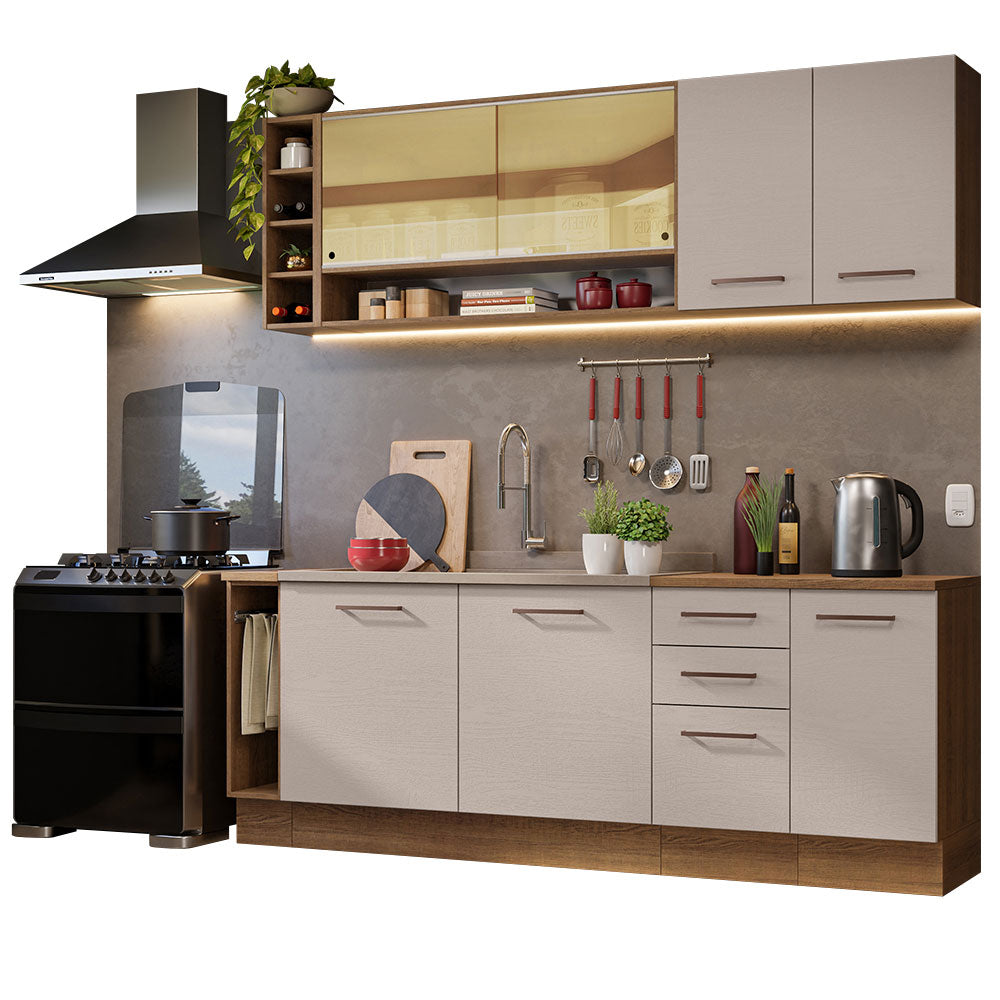Cocina Integral Agata Thêmis 2.20 Metros Marrón/Crema