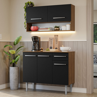 Cocina Integral Compacta Emilly 1.05 m Marrón/Negro 03