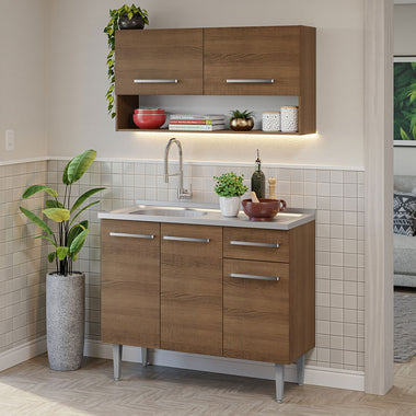 Cocina Integral Compacta Emilly 1.05 m con Mesón de Acero Marrón 04