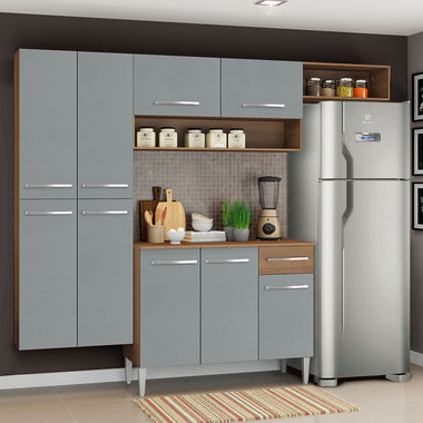 Cocina Integral Emilly Fit 2.30 Metros Marrón/Gris