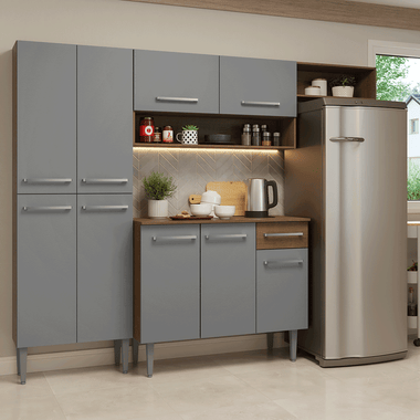 Cocina Integral Emilly 2.30 Metros Marrón/Gris 16