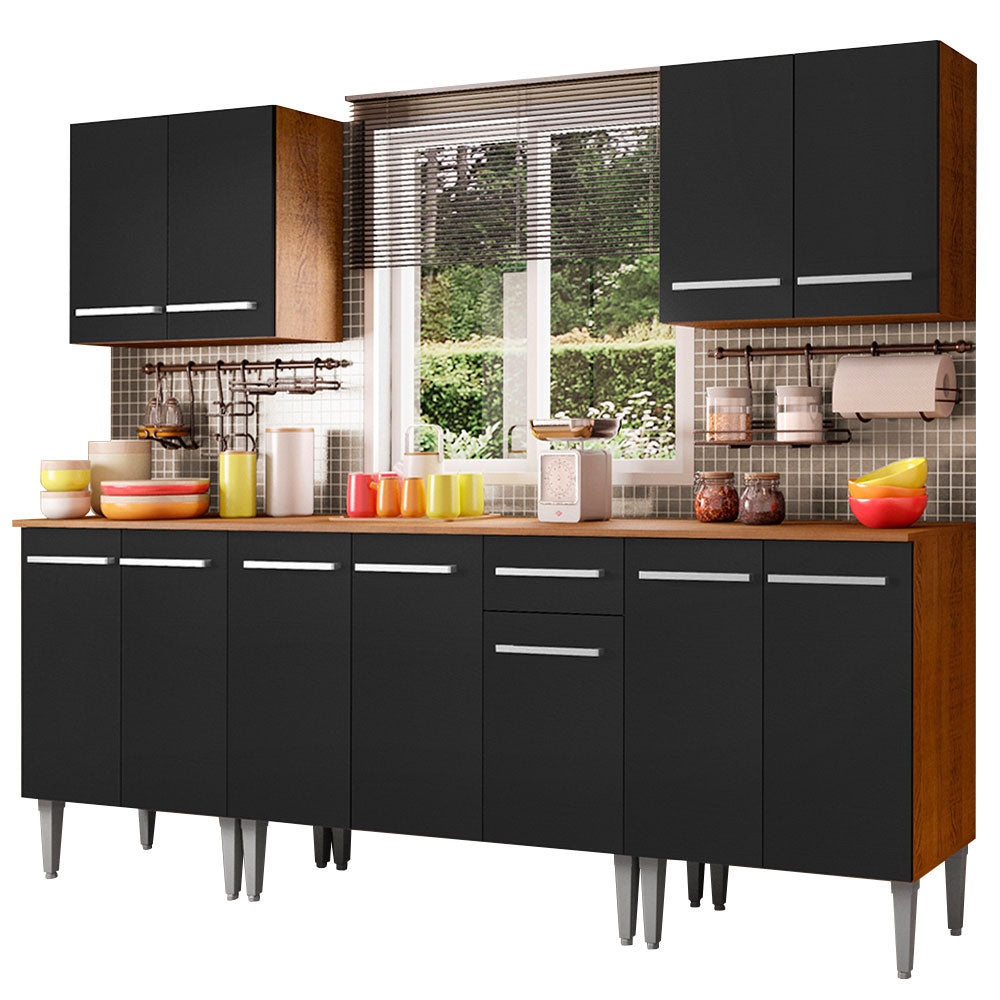Cocina Integral Emilly King 2.30 Metros Marrón/Negro