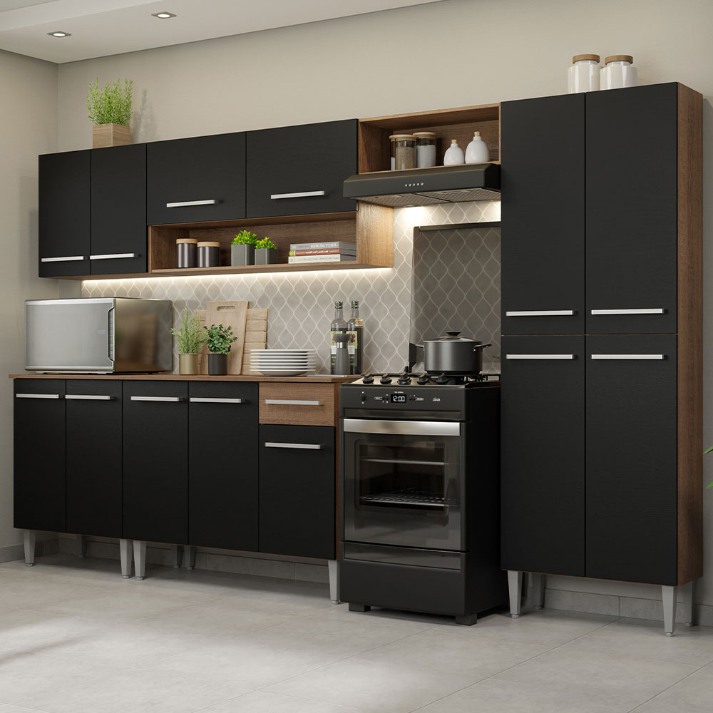 Cocina Integral Emilly 2.90 Metros Marrón/Negro 01