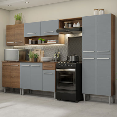 Cocina Integral Emilly 2.90 Metros Marrón/Gris 01