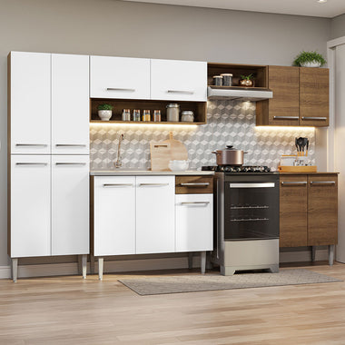 Cocina Integral Emilly 2.90 m con Mesón de Acero Marrón/Blanco 08