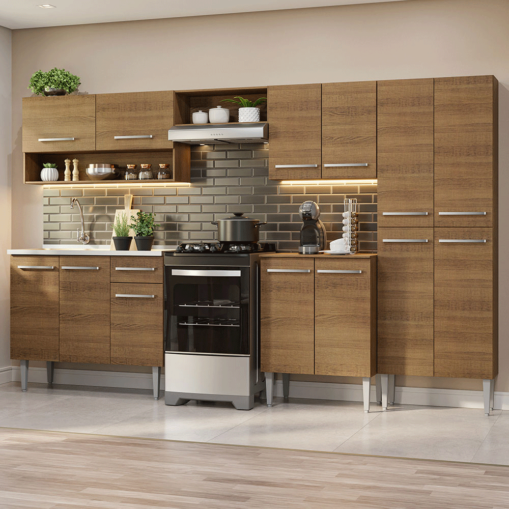 Cocina Integral Emilly 2.90 m con Mesón de Acero Marrón 09