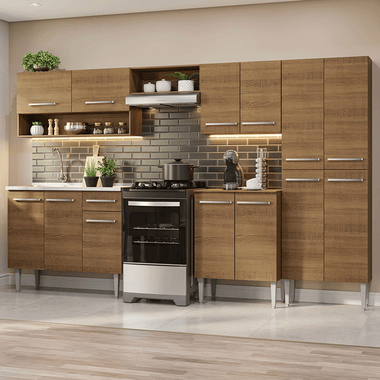 Cocina Integral Emilly 2.90 m con Mesón de Acero Marrón 09