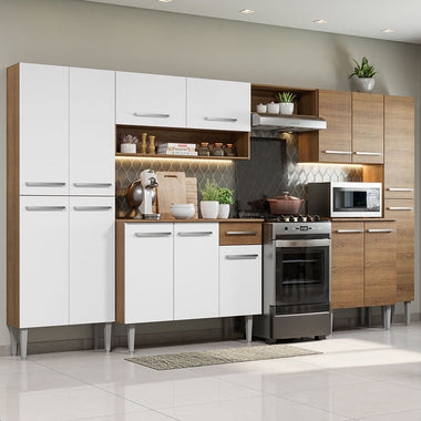 Cocina Integral Emilly Joy 3.25 Metros Marrón/Blanco