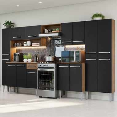 Cocina Integral Emilly 3.25 Metros Marrón/Negro 02