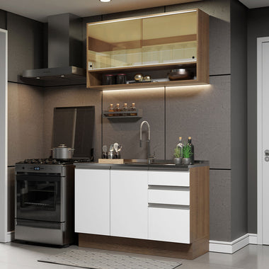 Cocina Integral Glamy 1.20 Metros Marrón/Blanco 02