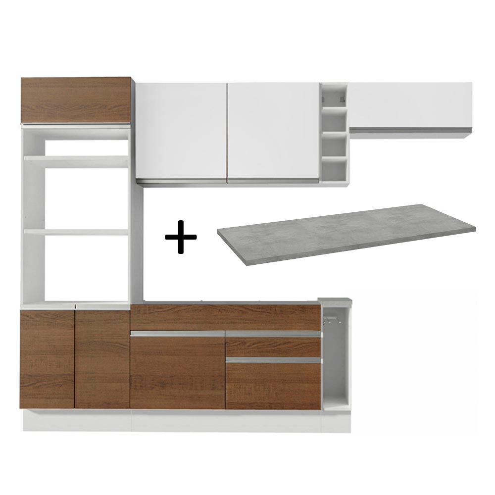 Cocina Integral Safira 2.90 m con Encimera 14 Blanco/Marrón/Blanco
