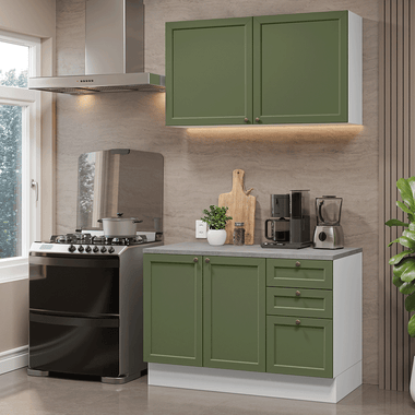 Cocina Integral Vik 1.20 Metros con Encimera Blanco/Verde 01