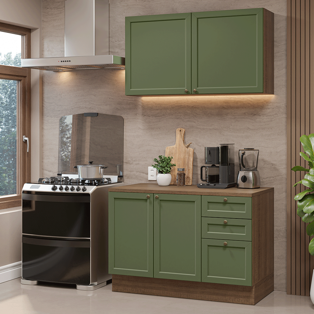 Cocina Integral Vik 1.20 Metros con Encimera Marrón/Verde 01