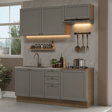 Cocina Integral Vik 1.80 Metros Marrón/Gris 01