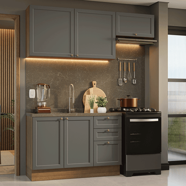 Cocina Integral Vik 1.80 Metros Marrón/Gris 02