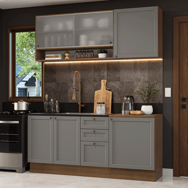 Cocina Integral Vik 1.80 Metros Marrón/Gris 03