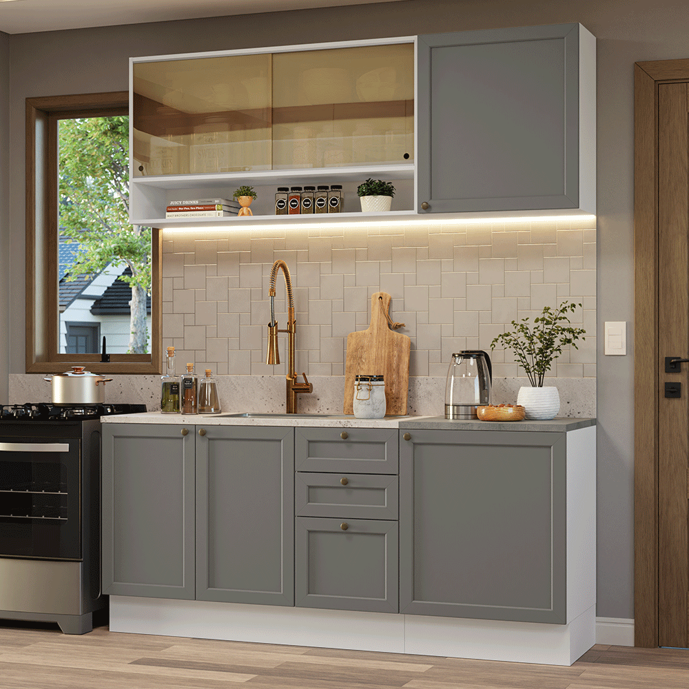 Cocina Integral Vik 1.80 Metros Blanco/Gris 04