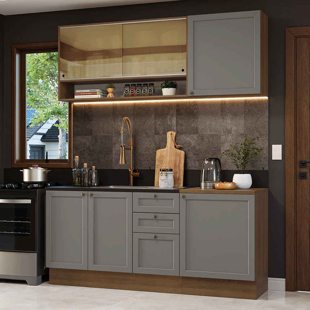Cocina Integral Vik 1.80 Metros Marrón/Gris 04