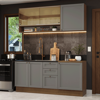 Cocina Integral Vik 1.80 Metros Marrón/Gris 04