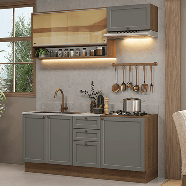 Cocina Integral Vik 1.80 Metros Marrón/Gris 05