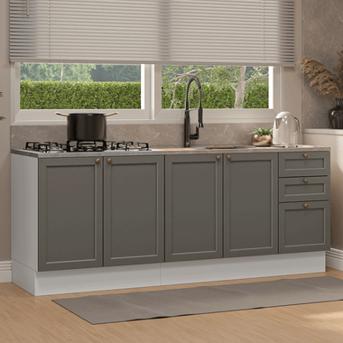 Kit 2 Muebles de Cocina Bajo Vik 2.00 m Blanco/Gris 01