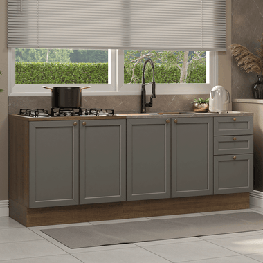 Kit 2 Muebles de Cocina Bajo Vik 2.00 m Marrón/Gris 01