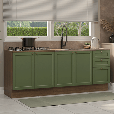 Kit 2 Muebles de Cocina Bajo Vik 2.00 m Marrón/Verde 01