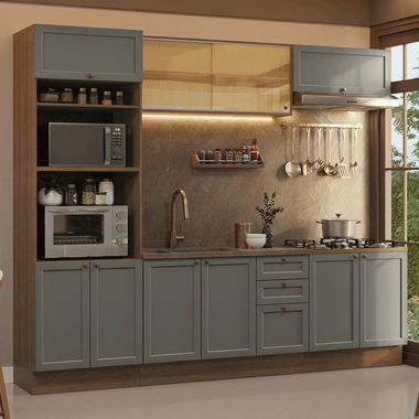 Cocina Integral Vik 2.70 Metros Marrón/Gris 02