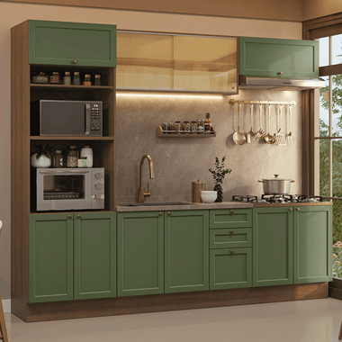 Cocina Integral Vik 2.70 Metros Marrón/Verde 02