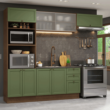 Cocina Integral Vik 2.70 Metros Marrón/Verde 03