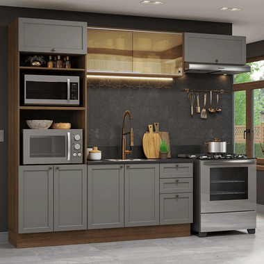 Cocina Integral Vik 2.70 Metros Marrón/Gris 04
