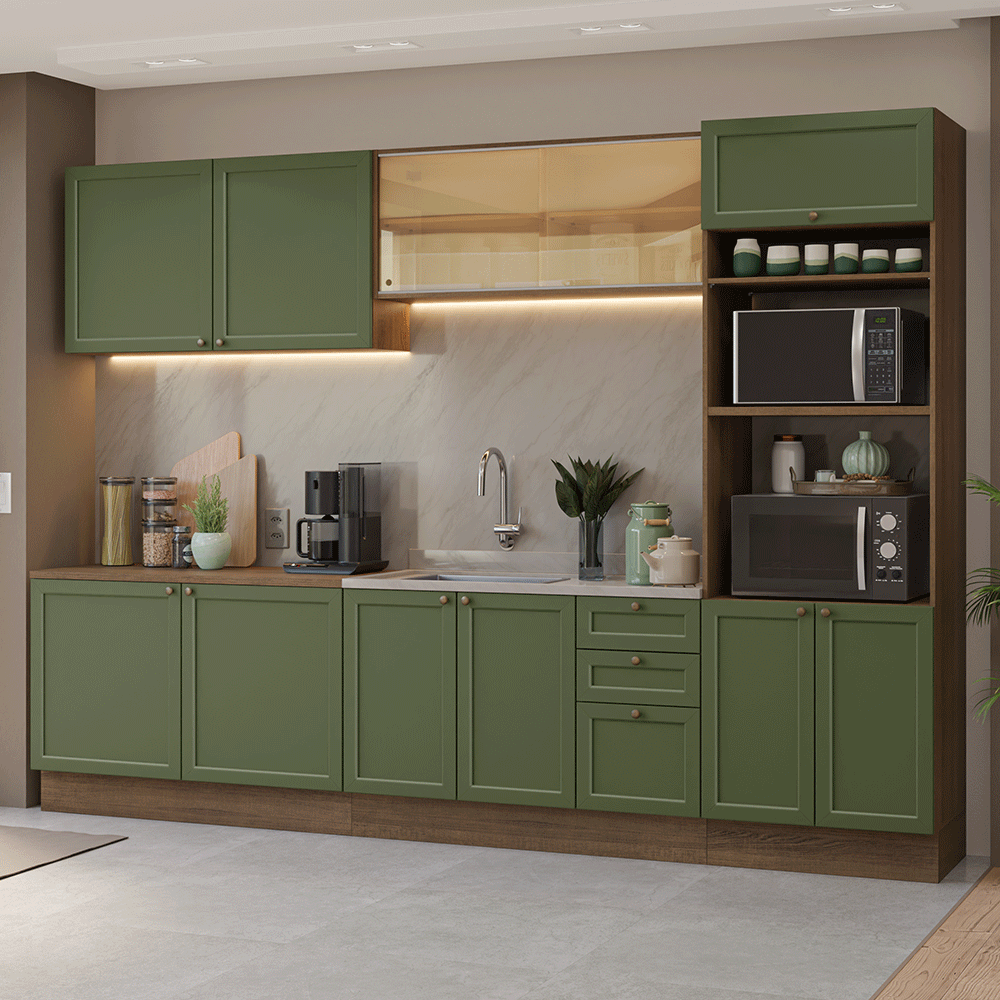 Cocina Integral Vik 3.10 Metros Marrón/Verde 01