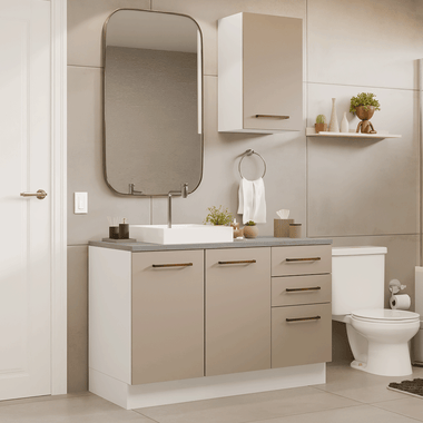 Conjunto de Mueble para Baño Agata 1.20 m 3 Puertas 3 Cajones Blanco/Crema