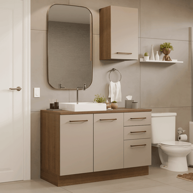 Conjunto de Mueble para Baño Agata 1.20 m 3 Puertas 3 Cajones Marrón/Crema