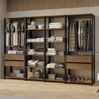 Clóset Modulado Abierto Valencia 4 Cajones 14 Niveles 180 cm x 258 cm x 45 cm Marrón/Negro 02