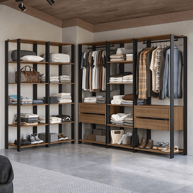 Clóset Modulado Abierto Valencia 4 Cajones 19 Niveles 180 cm x 317 cm Marrón/Negro 01